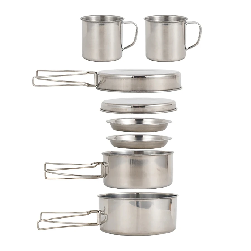 Outdoor Camping Kitchen Set - 8pcs/Set Camping Cookware Mess Kit Stainless
