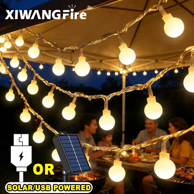 Outdoor Camping Lights - 3-10M Solar/USB/Battery String Lights, Fairy Globe