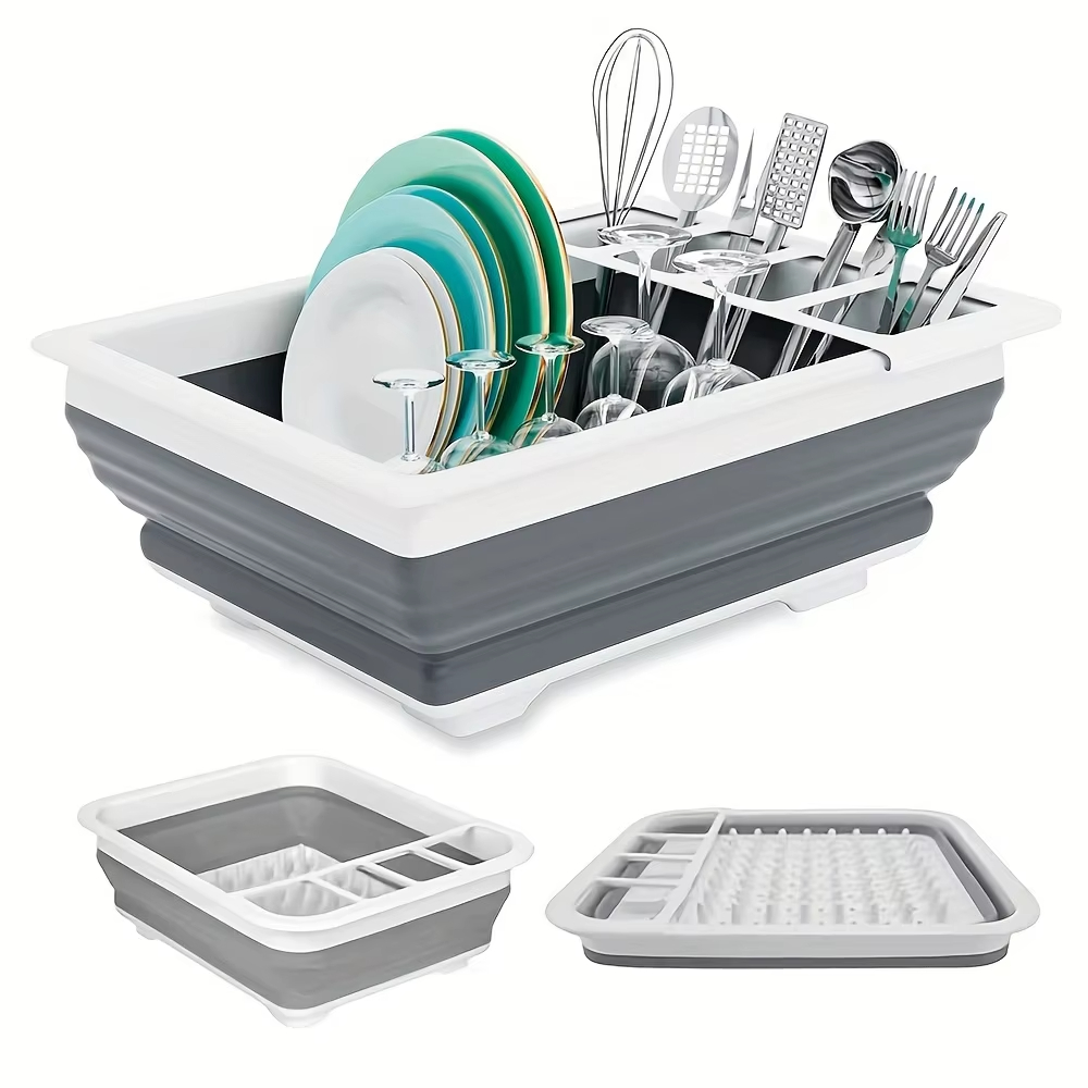 Outdoor Camping Van - Collapsible Dish Drying Rack with Utensil