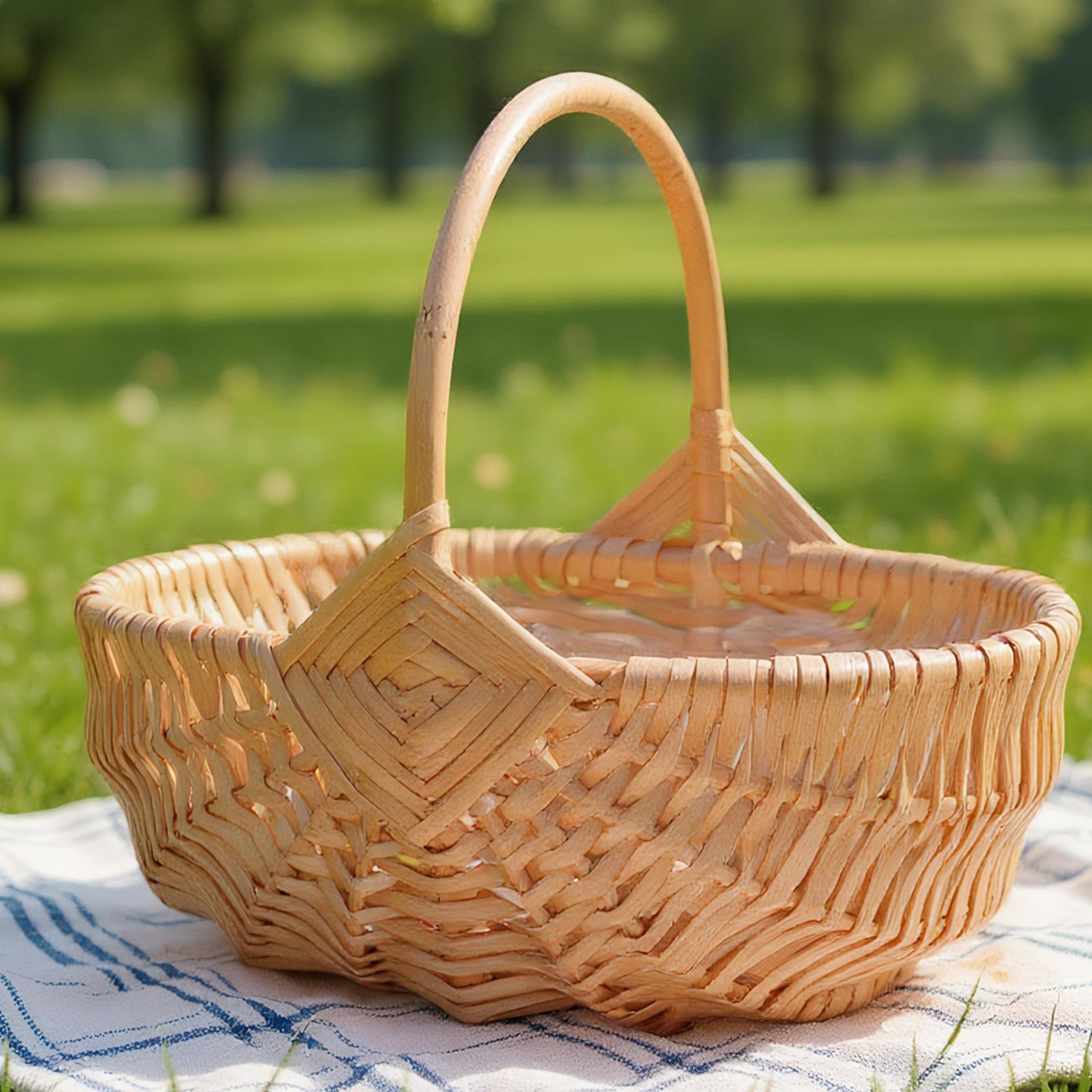 Outdoor Camping Activities - Woven Wicker Picnic Basket With Handle
