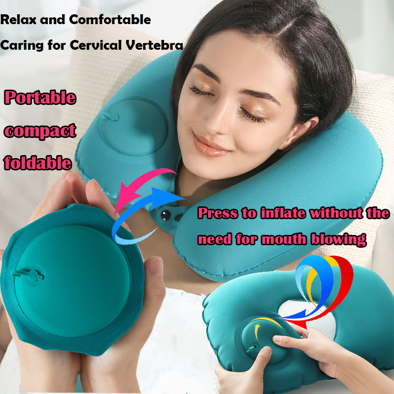 Outdoor Camping Store - Portable Flocking Inflatable Neck Pillow That