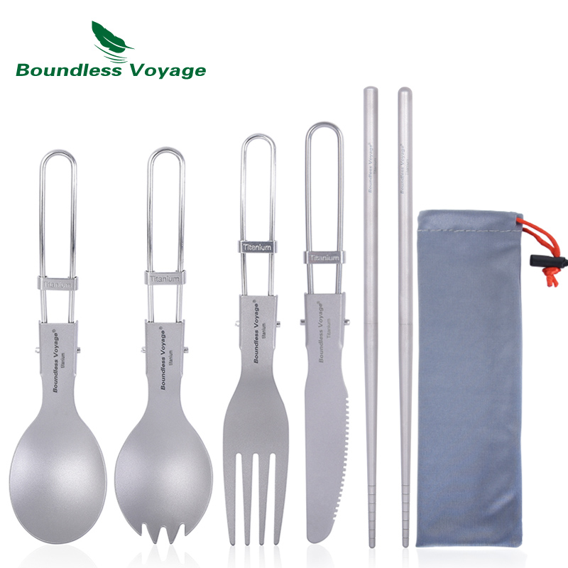 Outdoor Camping Dining Set - Boundless Voyage Titanium Camping Cutlery Folding